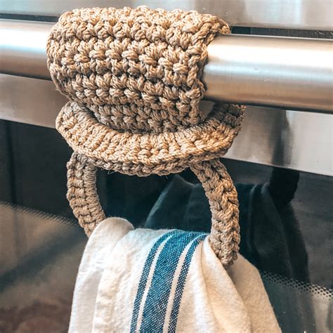 free crochet towel holder pattern|buttonless crochet kitchen towel topper.